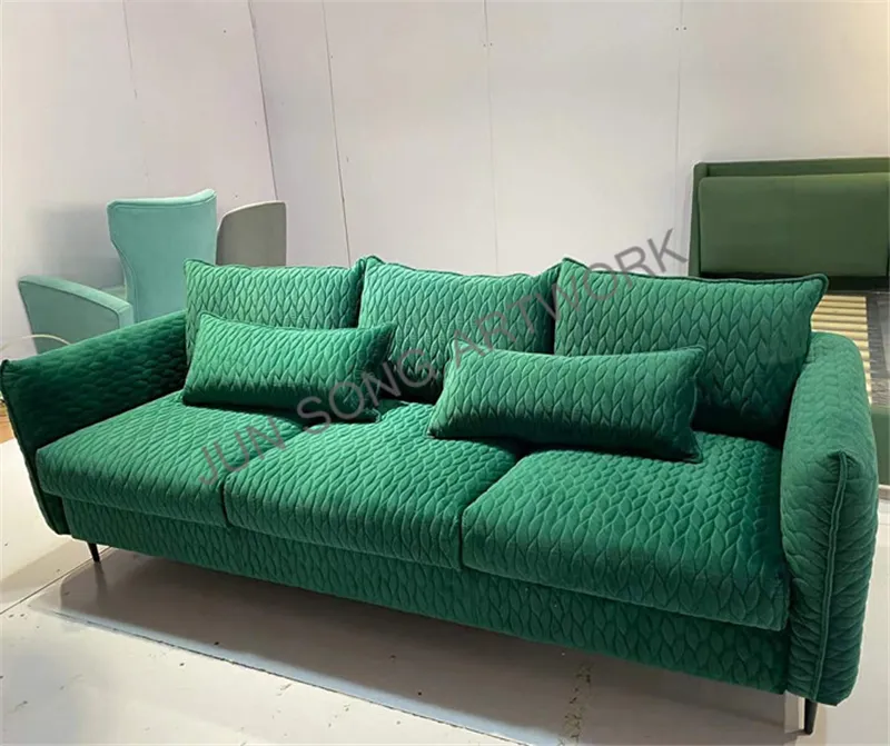 JS S74 Living Room Customized Upholstered Sofa Set Green Simple Nordic Design Velvet Love seat Villa Couch Single Lounge Chair