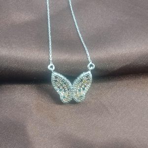 Jewelspaark Butterfly Pendant Necklace 0.75 Ct Multicolor Diamond 925 Sterling Silver Rhodium Plated <b>Rope</b> <b>Chain</b> Women's Everyday - Product Image 2