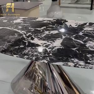Lussuoso marmo Top sala da pranzo mobili ovale tavolo da pranzo specchio argento riflettente in acciaio inox Base per Villa appartamento - Product Image 6
