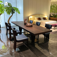 Ensemble de table à manger en bois massif sur mesure de l'usine de Foshan, 6 places, chaises de salle à manger de luxe, ensemble de 6 chaises de luxe pour villa, hôtel, projet
