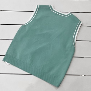 <span class=keywords><strong>Gilet</strong></span> tricoté sans manches pour enfants, personnalisable OEM/ODM avec logo, col contrastant blanc, débardeur d'été décontracté 100% tricoté - Product Image 4