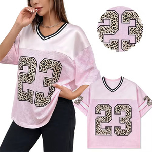 Jersey Deportivo Corto Personalizado con Estampado de Leopardo Rosa para Mujer, Talla Grande, Cuello en V, Estilo Holgado, Jersey de Fútbol - Product Image 2