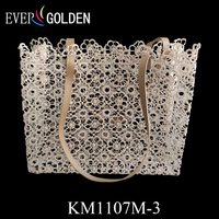 EVER GOLDEN Sac à main carré élégant pour femme avec poignée en dentelle tricotée, imperméable, 100% coton, portable, loisirs, voyage, rétro