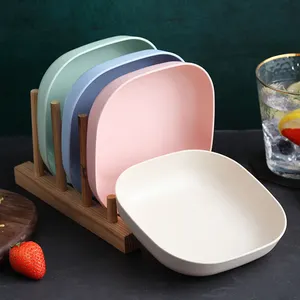 Amazon sale modern pink plastic hotel serving food small dishes unbreakable kitchen wheat straw fiber dinner plates set for home