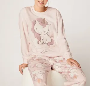 Pijama de invierno personalizado de manga larga, conjunto de 2 piezas de pijama térmico de franela polar para mujer
