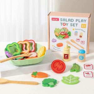 Juego de Imitación de Comida para Niños Pequeños, Bloques de Madera para Desarrollar Habilidades Sociales Imaginativas, Juguete de Cocina, Set de Ensalada Fresca - Product Image 6