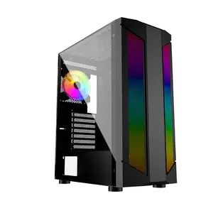 Hot Sale Tempered Glass With RGB Fan PC Case Mid Tower Gaming Case With LED Strip
