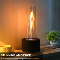 Cheminée à éthanol miniature moderne sur pied, écologique, avec base en métal, verre décoratif et design de flamme en spirale