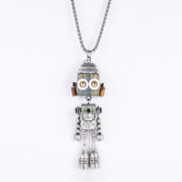 HOVANCI Rétro et Mode Punk Style Industriel Fait Main Robot en Bois Cadeau Convient Pendentif Collier