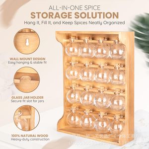 Wooden Kitchen Spice Rack 4 Layers <b>Wall</b> Mounted <b>Hanging</b> Condiment <b>Storage</b> Organizer Rectangle Shape - Product Image 5
