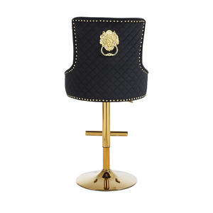 Tabourets de <span class=keywords><strong>bar</strong></span> avec repose-pieds en laiton chromé à hauteur réglable pivotante en tissu de velours doré et noir - Product Image 5