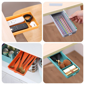 Movable <b>Small</b> Drawer Adhesive Under Desk <b>Storage</b> <b>Box</b> With Partitions For Office Stationery Pen Holder 18L Square Solid Color - Product Image 1