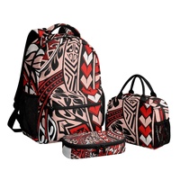 Sac à dos unisexe tendance en polyester doux, imperméable et antivol, motif géométrique polynésien Elei (lot de 3 pièces) avec fermeture éclair