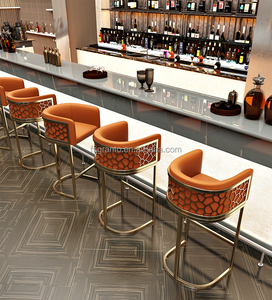 Silla de Bar de Metal moderna de alta calidad, taburete alto de cuero con respaldo de panal, sillas de mostrador de cafetería - Product Image 2