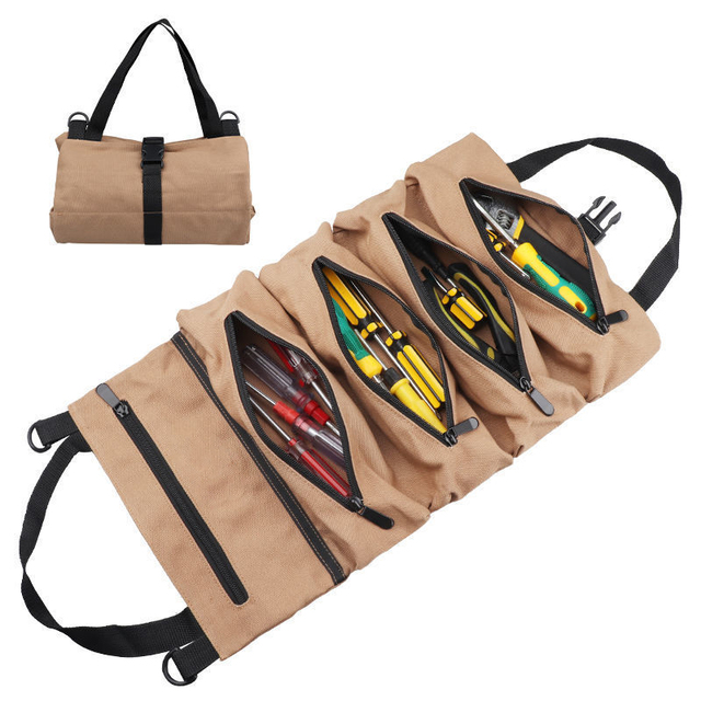 High Quality Casual Multi-Function Outdoor Roll-Up Tool Bag with Heavy Duty Canvas and Zipper Closure
