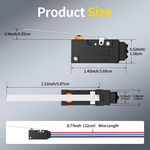 Micro-interrupteur tactile à levier long 10A 125/250VAC 5A 30VDC, étanche IP67, SPDT, avec fil 20AWG de 20cm - Product Image 2