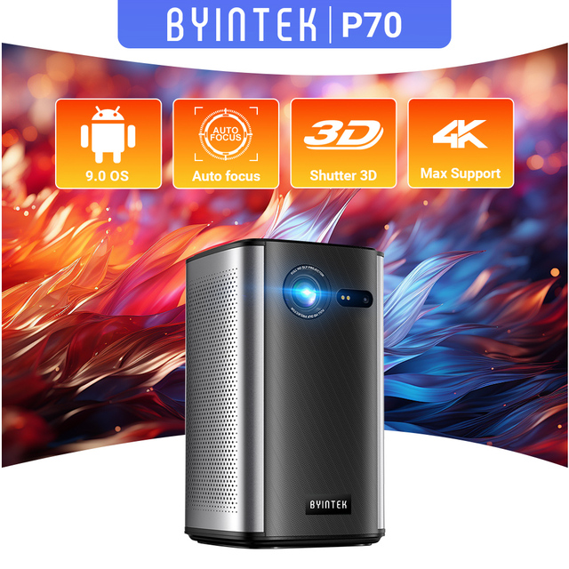 BYINTEK P70 Mini DLP Android Smart Wifi 3D Portable Outdoor 4K Mini Pocket Home Theater Education Projector for Teaching School