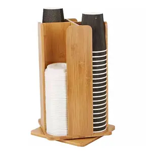 Organizador de tazas de café de bambú, estante de exhibición de bolsas de té, soporte de papel de 4 tazas de Bambú