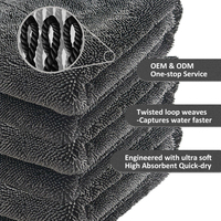 Serviette de séchage en microfibre double torsion 1200 GSM de qualité supérieure, ultra douce, pour le detailing automobile et le nettoyage (vente en gros)