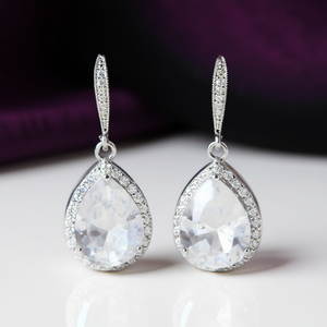 Eleganti orecchini a goccia con cristalli in argento 925 placcato rodio, gioielli da sposa per donna, orecchini pendenti in stile romantico - Product Image 2