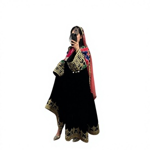 Vestido informal bordado afgano negro, vestido étnico bohemio de manga larga para mujer, vestido largo con dupatta a juego - Product Image 1