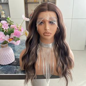 Wholesale China Supplier CARKIRA Fashionable <b>Synthetic</b> Fiber Body Wave Transparent Lace Front <b>Wigs</b> 13X4 22Inch Auburn Brown Heat - Product Image 2