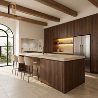 Ensemble d'armoires de cuisine rustiques style ferme pour maison de ville, ton bois chaud, meubles de rangement pour cuisine domestique