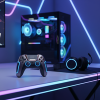 GAMINJA – Joystick et manette de jeu sans fil pour PS5, avec lumière RGB, bouton TURBO, pavé tactile, double vibration