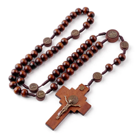 2023 En Bois 10mm Perles Croix Jésus 44cm Main Collier En Gros Religieux Main Catholique Chapelet perles Bracelet