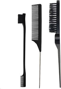 Juego de 4 piezas de cepillos y peines para el cabello: cepillo de plástico para definir el contorno, cepillo para desenredar, peine de cola de rata y peine de dientes anchos para hombres y mujeres - Product Image 2