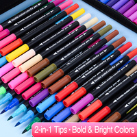 Ensemble de Feutres Marqueurs à Double Pointe Vibrants en Plastique Couleurs Aquarelle Premium Pointe Feutre pour Coloriage Adulte Artistes Étudiants Boîte Cadeau Incluse