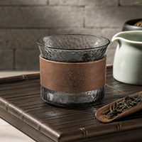 Tasse à thé en verre de style japonais, tasse côtelée à rayures verticales, verre résistant à la chaleur avec poignée en bois, petite capacité, tasse de dégustation pour maîtres sommeliers
