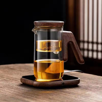 Teko Pemisah Teh Cerdas Kaca Borosilikat Tinggi Gagang Kayu Walnut dengan Cangkir Air Mesin Pembuat Teh Otomatis
