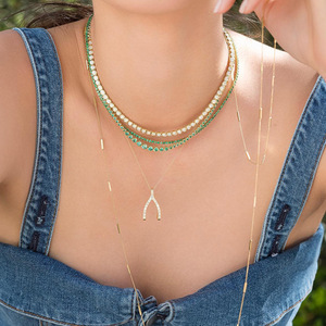 สร้อยคอจี้รูปกระดูกอธิษฐาน ชุบทอง 18K ประดับเพชรซิร์คอน ดีไซน์แบบฝังเพชร เหมาะสำหรับใส่ทุกวัน สำหรับผู้หญิง - Product Image 3