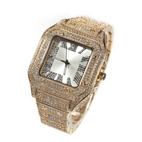 Montre Carrée Tendance Homme, Diamants Quartz Hip Hop, Couleurs Rose et Bleu, Édition Limitée 2025, Montre Iced Out pour Rappeur en Promotion