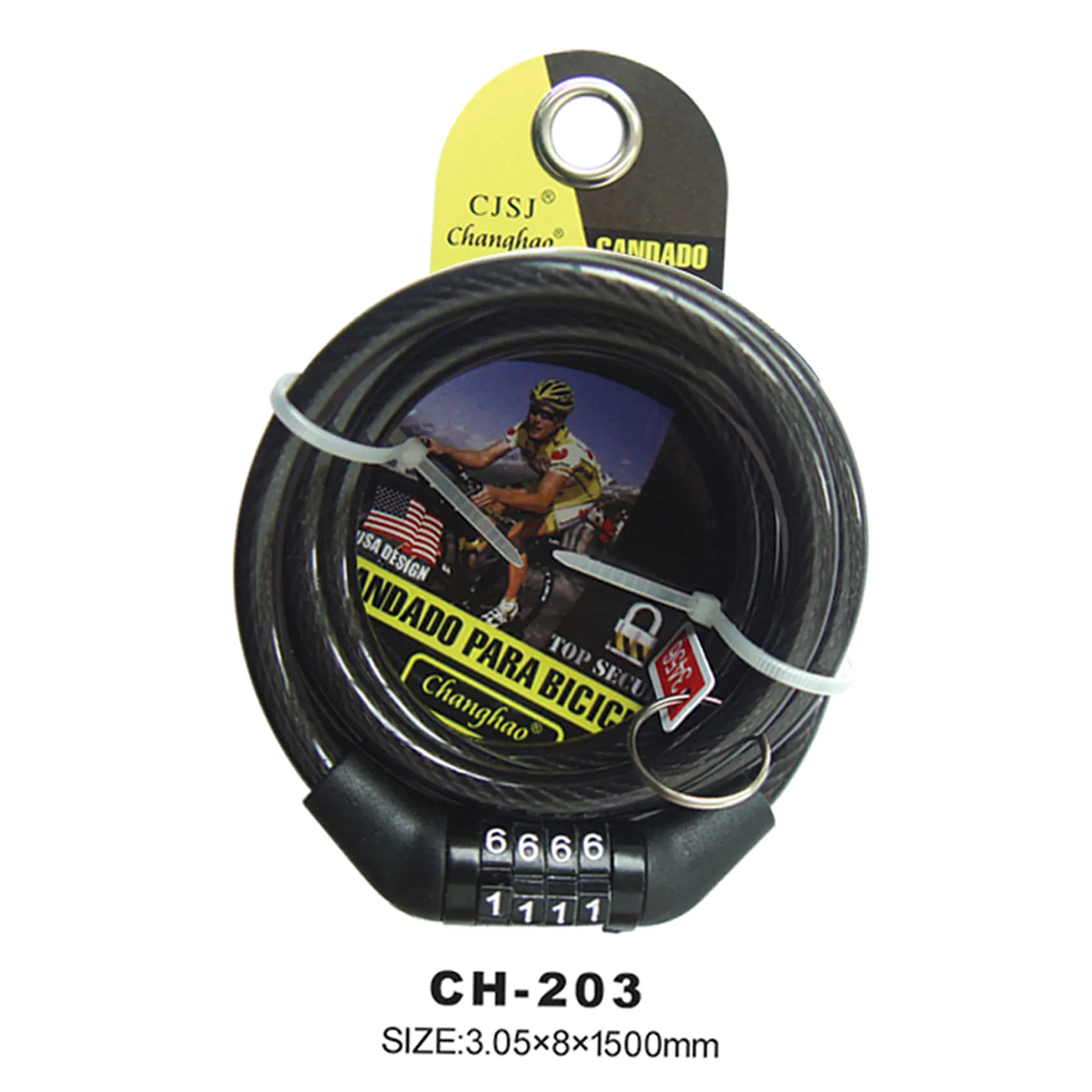 CH-203 Kualitas Tinggi Anti-maling 8*1500Mm Kunci Sepeda Kombinasi Kunci Kabel untuk Sepeda