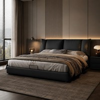Cadre de lit moderne noir, taille Queen ou King, avec revêtement en cuir PU personnalisé