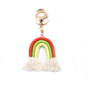 Porte-clés sac arc-en-ciel tissé à la main <span class=keywords><strong>de</strong></span> style nordique, pompon bohème, accessoire clé INS européen et américain - Product Image 6