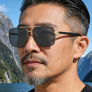 Lunettes de soleil polarisées carrées pour hommes Ks-3983, monture noire en métal et plastique, verres TAC UV400, protection solaire classe 2, style transfrontalier - Product Image 3