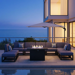 Ensemble <span class=keywords><strong>de</strong></span> canapés d'extérieur en tissu bleu imperméable avec foyer carré, mobilier <span class=keywords><strong>de</strong></span> patio modulaire minimaliste pour <span class=keywords><strong>jardin</strong></span> et cour arrière - Product Image 6