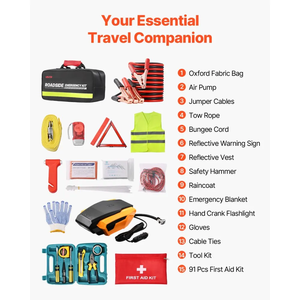 Kit de emergencia para automóvil 2 en 1 Kit de primeros auxilios y asistencia en carretera de 32 piezas con cables de puente, herramientas de seguridad para viajes en vehículos y hogar - Product Image 2