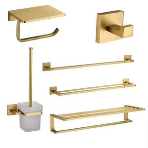 مجموعة إكسسوارات الحمام فرشاة الذهب أجهزة الحمام 6 مجموعة