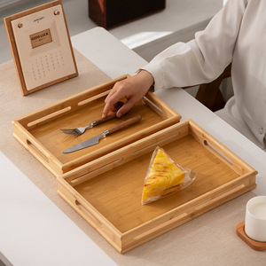 Japanese Style Bamboo Serving <b>Tray</b> With Handles For Breakfast Tea <b>Snacks</b> Home Use - Product Image 4