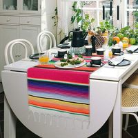 Chemins de table en coton à franges de 14x84 pouces Chemin de table Serape mexicain pour la fête mexicaine Mariage Pique-nique en plein air Table à manger