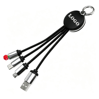 Cable de Carga Trenzado 3 en 1 para Llavero |   Cable de Carga Rápida para Múltiples Teléfonos con Logotipo Luminoso Personalizado para Regalos Promocionales