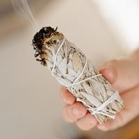 Bâton de tache de sauge en vrac avec Palo Santo Piritual nettoyant plume coquille d'ormeau trépied support encens méditant