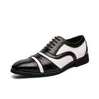 Herren-Schnürschuhe mit Zehenkappe in Zweifarbigem Blockdesign aus Geschnitztem Leder, Höhenerhöhend, Rutschfest, Atmungsaktiv, Verschleißfest, für Büro, Karriere und Hochzeit
