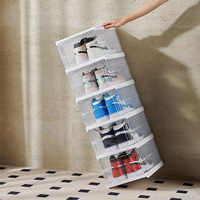 TONGLING Xh-32 Étagère à chaussures classique en plastique PS brillant épais, transparente, anti-poussière, pliable, pour la maison, capacité 5 kg