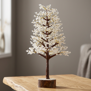 Arbre en pierres précieuses mélangées de quartz clair et d'aventurine verte, 1000 copeaux, fait main, cadeau - Product Image 3