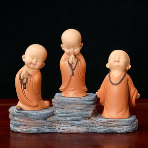 Huiwu Little Monk Resin Sculpture Handmade Zen Style Home Decoration Office <b>Desk</b> Ornament - Product Image 3